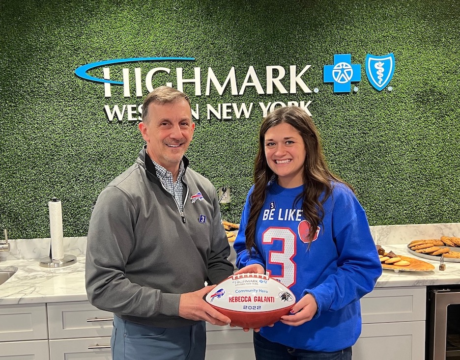 Dr. Michael Edbauer, president of Highmark Blue Cross Blue Shield of Western New York; and Rebecca Galanti, a teacher and coach at Frontier High School. (Submitted)