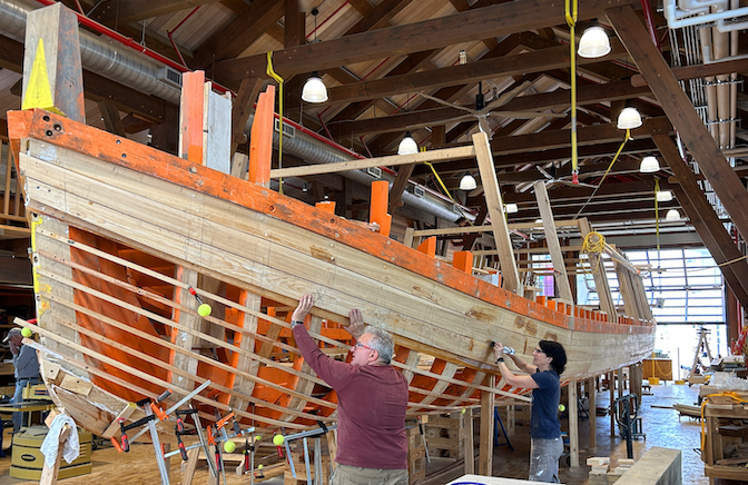 Volunteers working on the `Seneca Chief.` (Photo courtesy of the Buffalo Maritime Center)