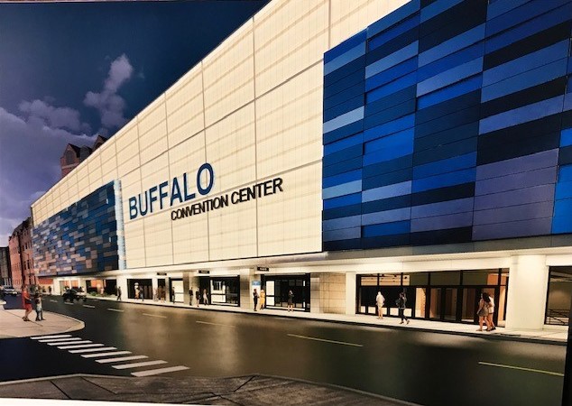 Shown are renderings of the planned new façade for the Franklin Street entrance to the Buffalo Niagara Convention Center. (Submitted)