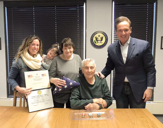 Congressman Brian Higgins is shown with Angelo Ciraolo and Lorraine Ciraolo, as well as the couple's granddaughter, Lorrina, and great granddaughter, Nalina.