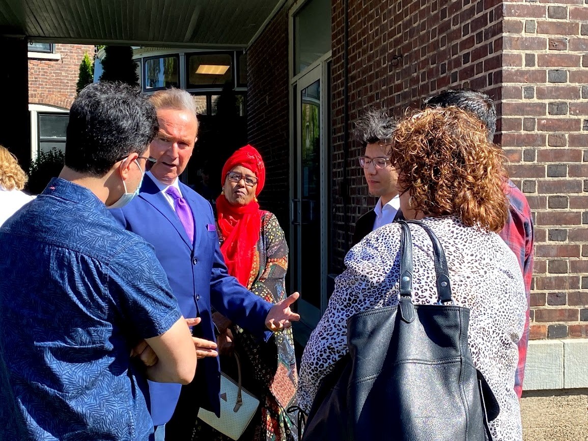 Congressman Brian Higgins speaks with Afghan refugees in Buffalo. (Submitted photo)