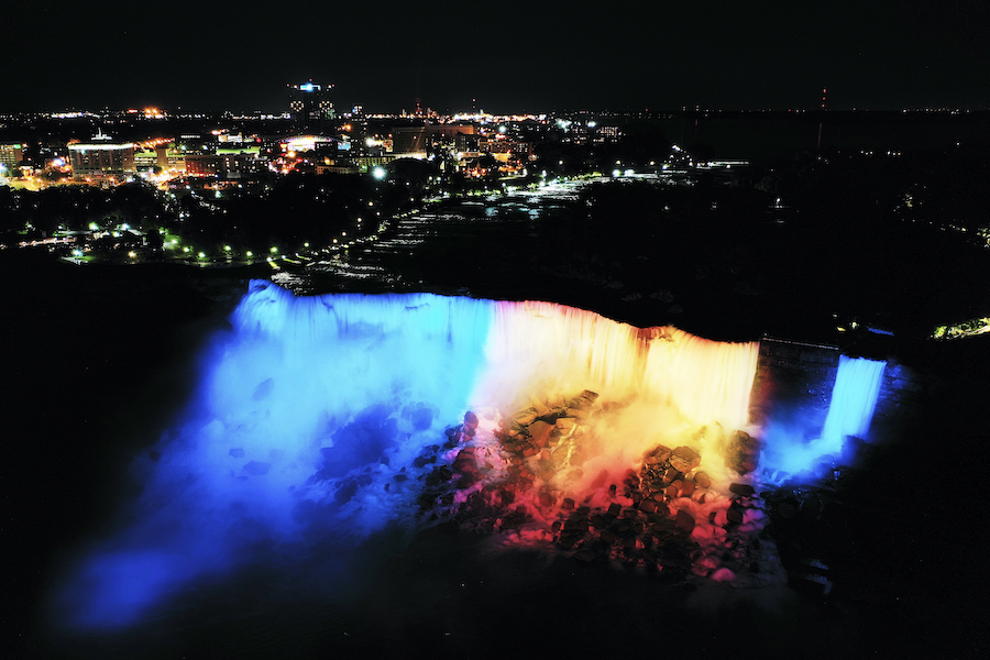 Niagara Falls lit in blue. (File photo by Mark Williams Jr.)