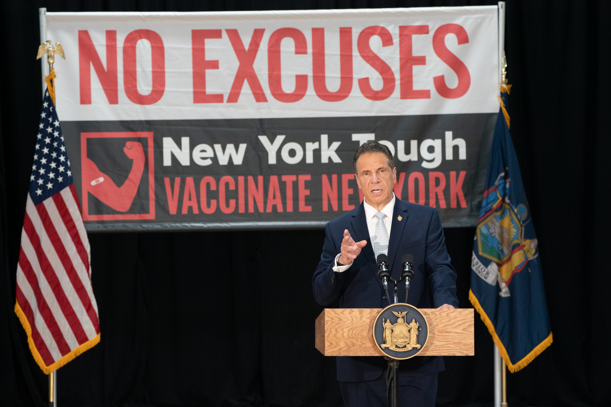 Gov. Andrew Cuomo on Friday announces 16 mass-vaccination sites will accept walk-in appointments for individuals age 60 and older. New York state will set aside a vaccine allocation to facilitate this expanded vaccination access. (Image courtesy of the Office of Gov. Andrew M. Cuomo)