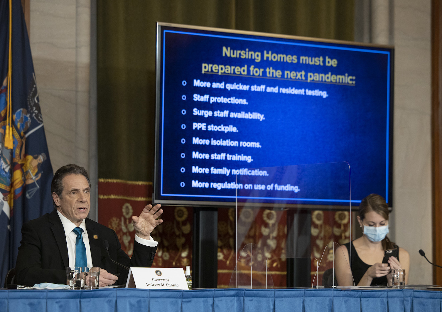 Gov. Andrew Cuomo provides a coronavirus update from the Red Room at the State Capitol. (Photo by Mike Groll/Office of Gov. Andrew M. Cuomo)