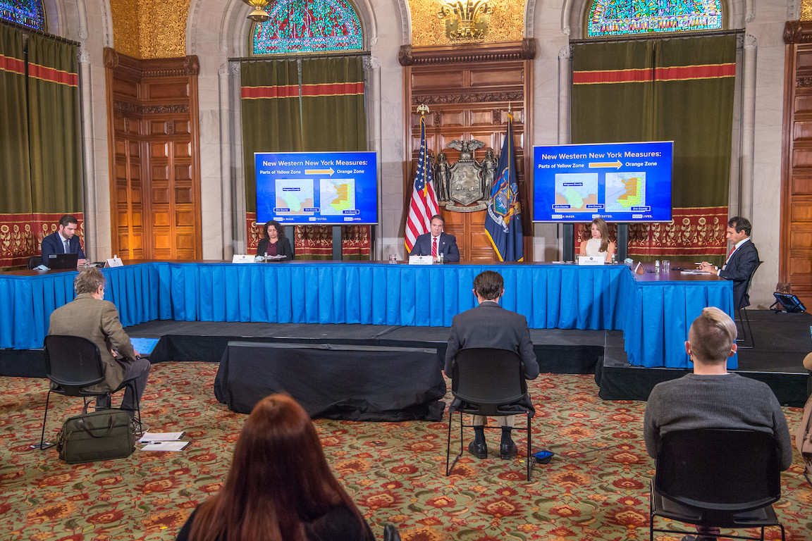 Gov. Andrew Cuomo announces portions of Erie County are moving into his micro-cluster action initiative `orange warning zone.` (Image by Darren McGee/Office of Gov. Andrew M. Cuomo)
