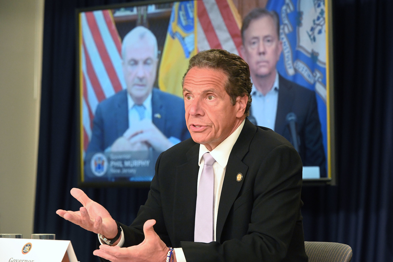 Govs. Cuomo, Murphy and Lamont announce a joint incoming travel advisory that all individuals traveling from states with significant community spread of COVID-19 quarantine for 14 days. (Photo by (Kevin P. Coughlin/Office of Gov. Andrew M. Cuomo)