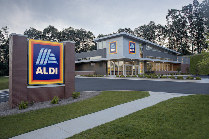 Pictured is the exterior and sign of an Aldi in Harrisburg. (Image courtesy and ©Aldi)