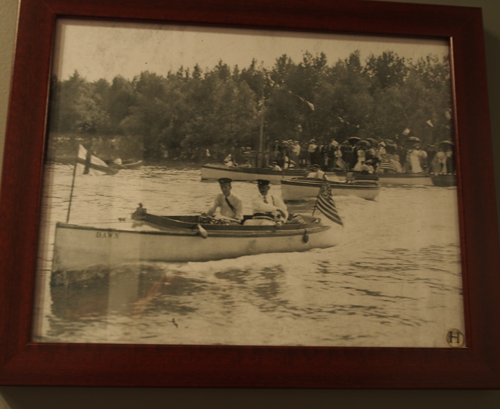 A photo in the Buffalo Launch Club's Heritage Room of a boating excursion in the past.