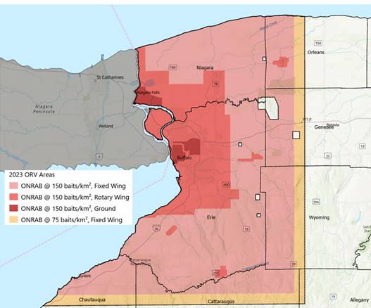 Image: Erie County map with areas shaded for fixed wing, helicopter and ground distribution.