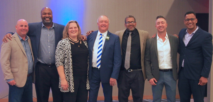 Pictured from left: Grant Koslowski, Carlin Hartman, Stacy Schroeder Watt, Jon Roth, Anthony Scott, Jeffrey Roth and Cliff Scott. Roth said these individuals are `all outstanding athletes who played and excelled at Grand Island between 1988 and 1993.`