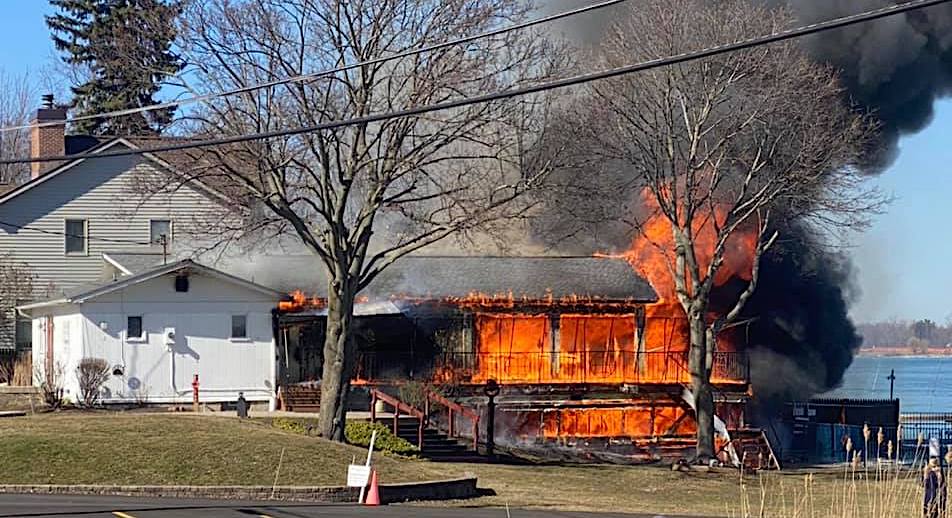 A fast-moving fire left heavy damage to the Niagara Sailing Club on Saturday. The Grand Island Fire Co. responded to the fire at 3:35 p.m. Total damage was estimated at $200,000 to the structure and $100,000 to the contents. The exact cause remains under investigation, the fire company said. There were no injuries reported. (Photos by Grand Island Fire Co.)