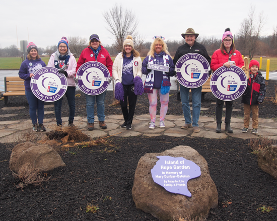Walkers who started Relay For Life on a mild winter day included Lisa Dudley, Renee Gugino, Wendy Napier, Kim Kalman, Lynn Dingey, Town Supervisor John Whitney, and Dylyn Harrison, as well as an enthusiastic young man.