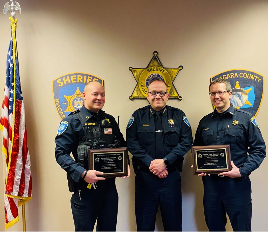 Pictured, from left: Niagara County Sheriff's Office Capt. Matthew Grainge, Sheriff Michael J. Filicetti and Lt. Daniel Zimmerman. (Photo courtesy of the NCSO)