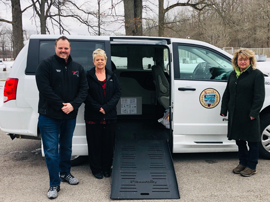 Shown alongside one of the newly acquired vans is Chairman of the Niagara County Community Services Committee Legislator Jesse Gooch, Director of the Niagara County Office for the Aging Darlene DiCarlo, and Transportation Coordinator Jennifer Schumacher.