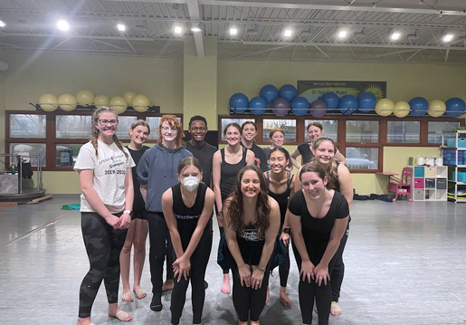 Natalie Orr-Andrea (front, center) with some of her students after a choreography class. 