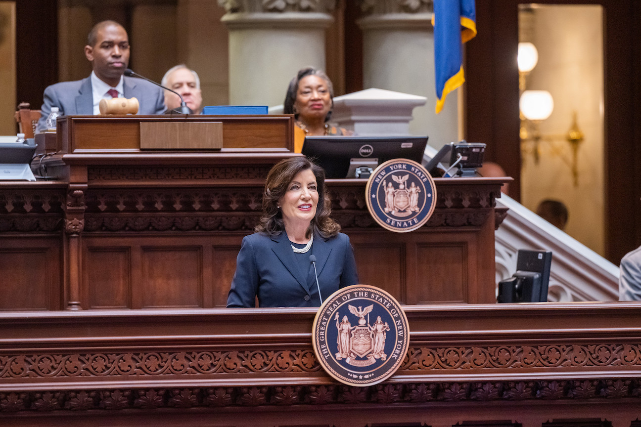 Gov. Kathy Hochul delivers her 2023 State of the State address in the Assembly Chamber at the State Capitol. (Photo by Darren McGee/Office of Gov. Kathy Hochul)