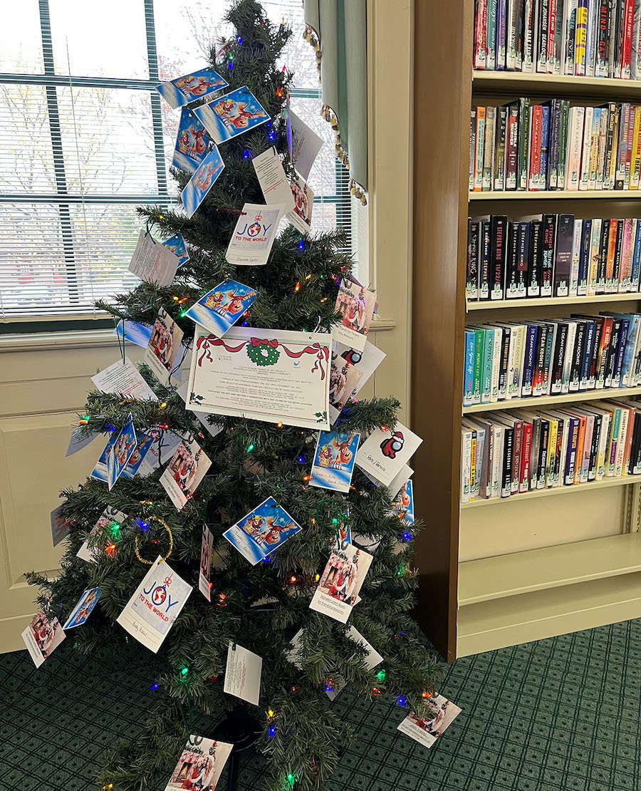 The `Tidings of Joy` tree at the Lewiston Library. (Submitted photo)
