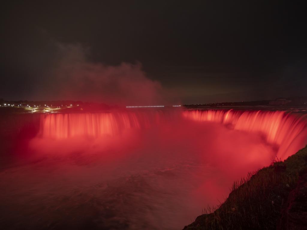 Niagara Falls will be illuminated in red from 10:15-10:30 p.m. Wednesday, May 10, to celebrate National Travel and Tourism Week. (Submitted photo)