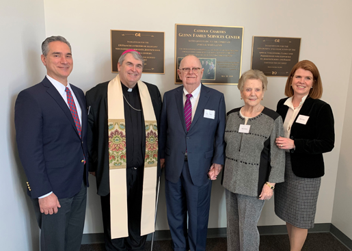 From left, are the Glynns' son-in-law, Joe Ieraci; Bishop Michael Fisher; James and Mary Glynn; and their daughter, Beth Ieraci. (Submitted photos)