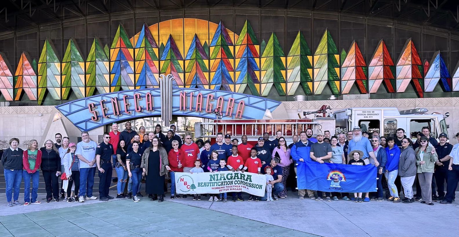 Niagara Beautification Commission volunteers gather for annual group photo in front of Seneca Niagara Resort & Casino before going into the city to clean up. (Submitted)