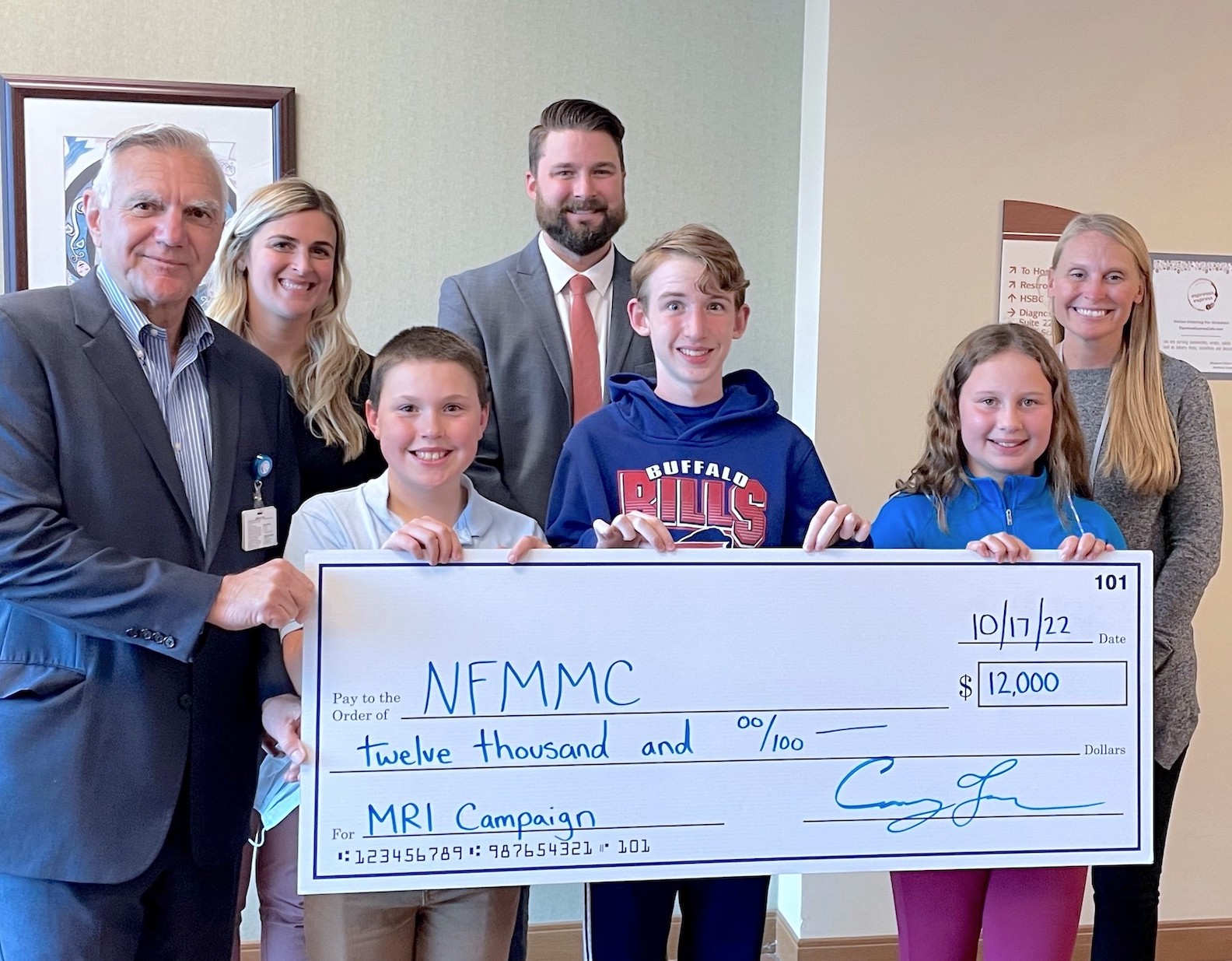 Pictured, from left: Joseph Ruffolo, president and CEO at Niagara Falls Memorial Medical Center; Kelsey Leitten, sixth grade teacher at Starpoint; Stephen Carlson, student; Dr. Corey Gray, Starpoint Middle School principal, Peter McGrath, student; Samantha Rucci, student; and Kristie Slack, seventh grade teacher. (Submitted photo)