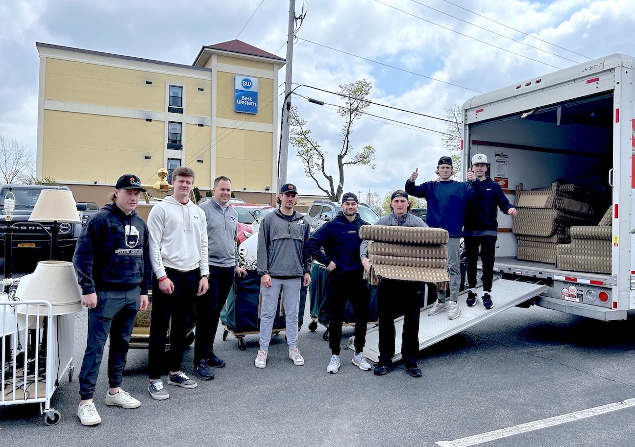 Members of Niagara University men's hockey team loaded and unloaded furniture that will be used by Jewish Family Services to set up new homes for refugees relocating to Western New York. (Submitted)