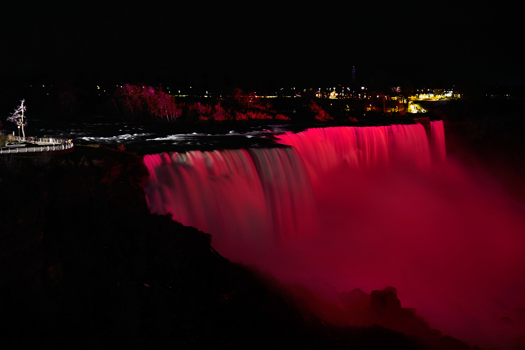 Niagara Falls was adorned in red light on Wednesday. (Photo courtesy of the Office of Gov. Kathy Hochul)