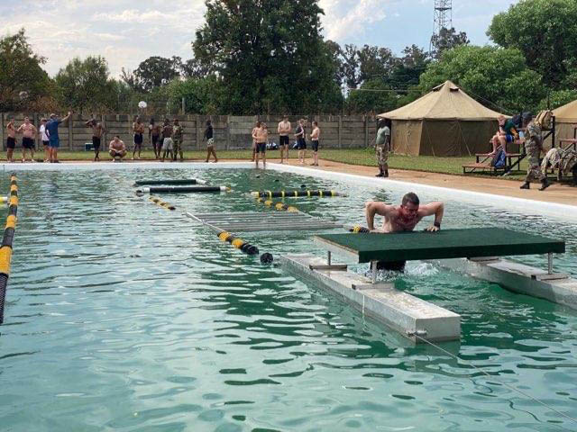 New York National Guard soldiers competing in the water obstacle event during the 2022 South African Military Skills Competition. (Submitted photo)