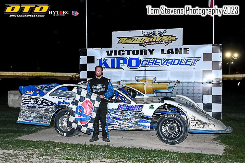 Austin Hauser wins the RUSH Late Model Special at Ransomville Speedway. (Photo by Tom Stevens)