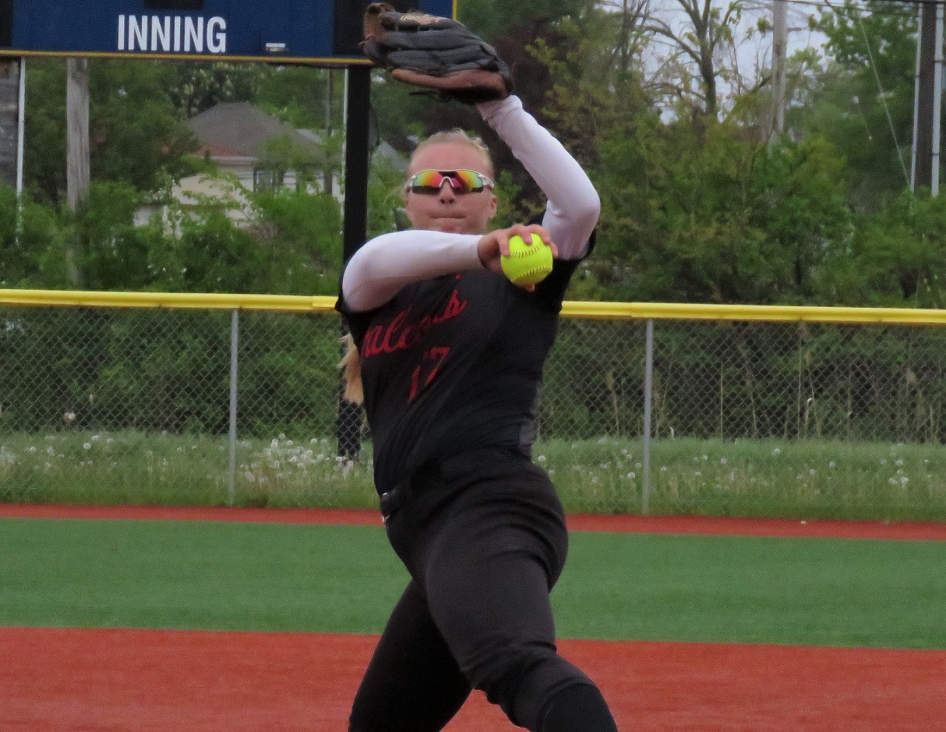 Mackenzie Quider makes a pitch from the circle Tuesday evening versus Hamburg. Quider threw a complete game with six strikeouts. (Photo by David Yarger)