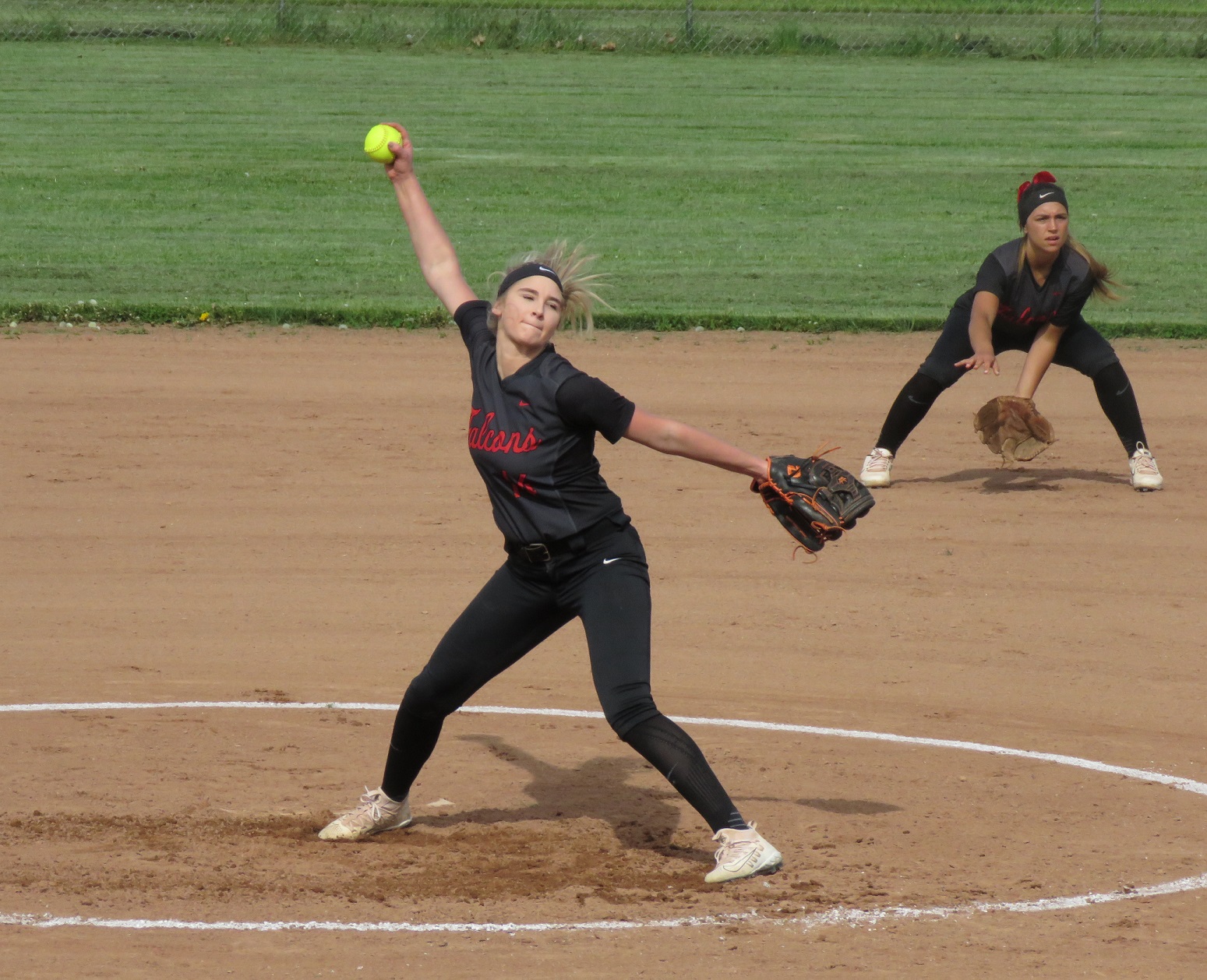 Madison Kwitchoff delivers a pitch versus Frontier in the quarterfinals of the Class AA Section VI playoffs. Kwitchoff was the winning pitcher for the Falcons. (Photos by David Yarger)