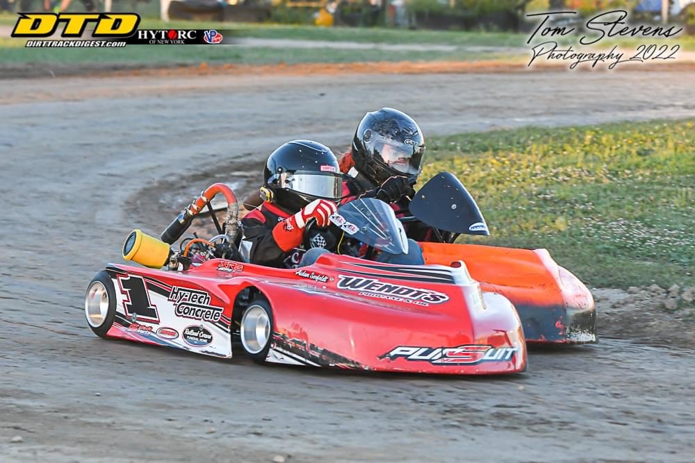 Two karts square off during practice. (Photo by Tom Stevens)
