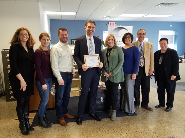 Pictured, from left, Merredith Levin, Brittany MacKinnon, Gregory Straws, Husvar, Laurie Ehrmann, Michelle Abbass, Robert Liebeck and Cathy Oddo, chamber executive director.