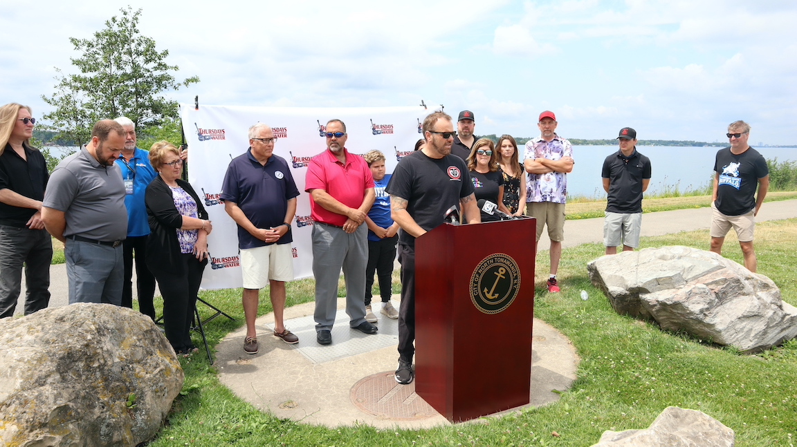 Local officials joined Niagara County Legislator Jesse Gooch at Gratwick-Riverside Park as he announced the lineup for the `Thursdays on the Water` concert series.