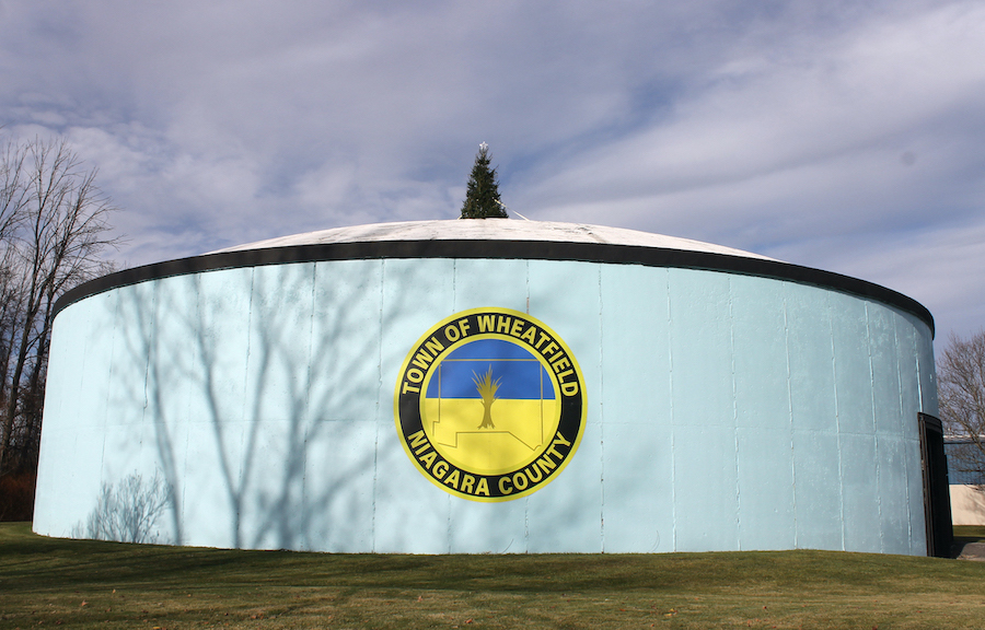 The water tank sports a huge new logo at the Water & Sewer Department at 3113 Niagara Falls Blvd., Wheatfield. (Photo by Karen Carr Keefe)
