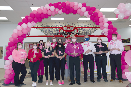 Pictured, the team at Fuccillo Toyota of Grand Island on Alvin Road showed their support for `Making Strides Against Breast Cancer,` a fundraiser that will take place Saturday. On Thursday, the dealership hosted the local kickoff for the event. (Photo by Larry Austin)