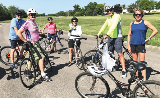 From left, Jim Sharpe, Greg Stevens, Sue Tomkins, Celia Spacone, David Pratt and Deborah Billoni during a ride through the trails last summer. They are on the trails committee of Sharpe's Long Range Planning Committee. Billoni is an appointed member of the town's Long Range Planning Committee.