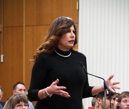 Deborah Marinaccio was one of the speakers at a public hearing on a aggressive solicitation law that was approved on Monday by the Town Board. (Photo by Alice Gerard)
