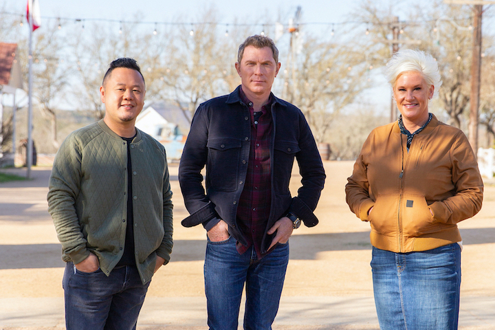 Captains Jet Tila, Bobby Flay and Anne Burrell as seen on `BBQ Brawl.` (Food Network photo)