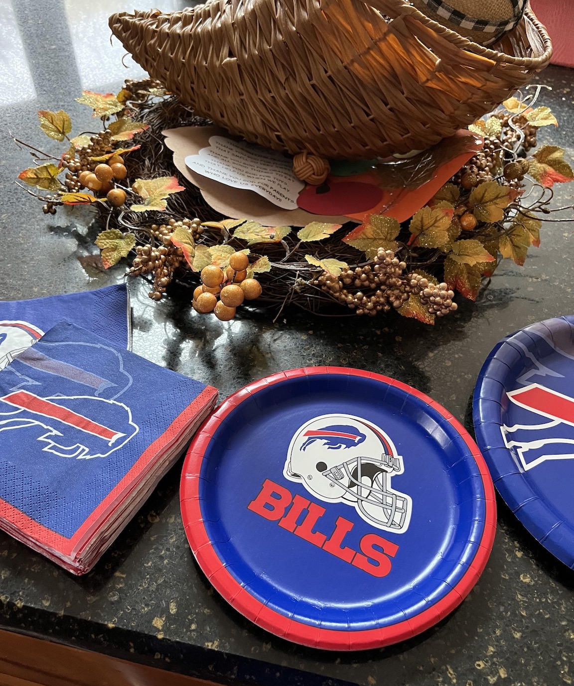 Buffalo Bills plates and napkins to get you into the `Billsgiving` mood.