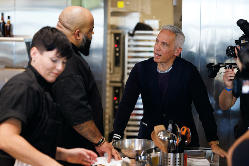 Chef Geoffrey Zakarian is putting a quarter of a million dollars on the line in search of the next great restaurateur on Food Network's new series `Big Restaurant Bet.` The six-episode series premieres Tuesday, April 5 (10 p.m. ET/PT). All episodes will be available to stream on discovery+. He is shown here with Demetrius Baxter. (Food Network photo)