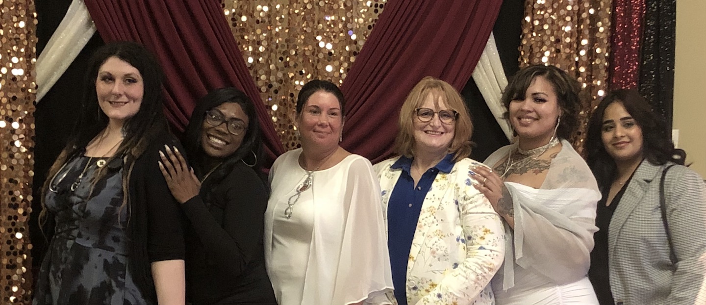 CNA graduates, from left: Amber Harris, Jamie Gallant, Kathy Ball-McClain, instructor Roxanne Smith, Monique Coble and Tabarak Alqudse. Missing from the photo is Lisa Pecoraro Ware.