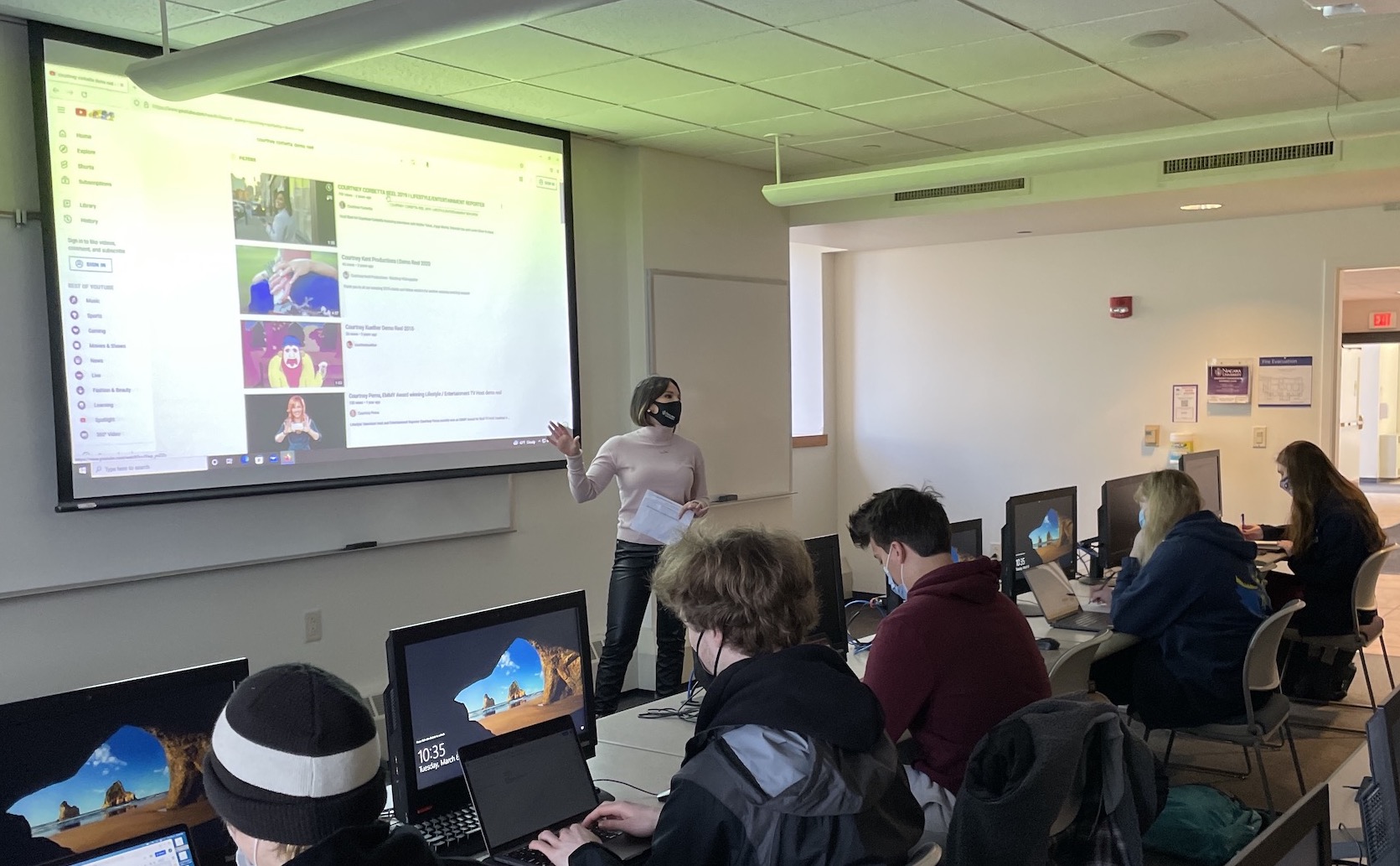 Niagara University Assistant Director of Alumni Engagement and Buffalo Sabres in-arena host Courtney Corbetta recently served as guest speaker in professor Joshua Maloni's communication and media studies course at Niagara University.