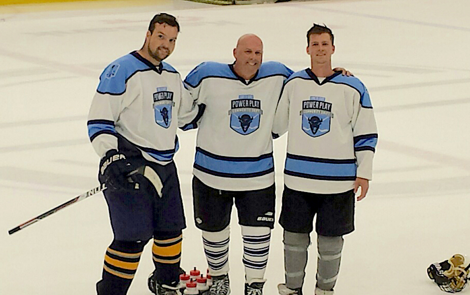 From left: Tyler Crawford, Gary Crawford and Justin Crawford participated in this year's 11 Day Power Play at the HarborCenter in Buffalo. Gary Crawford, now in remission after battling Hodgkin lymphoma, skated with his sons for the first time in almost 12 years during the event.