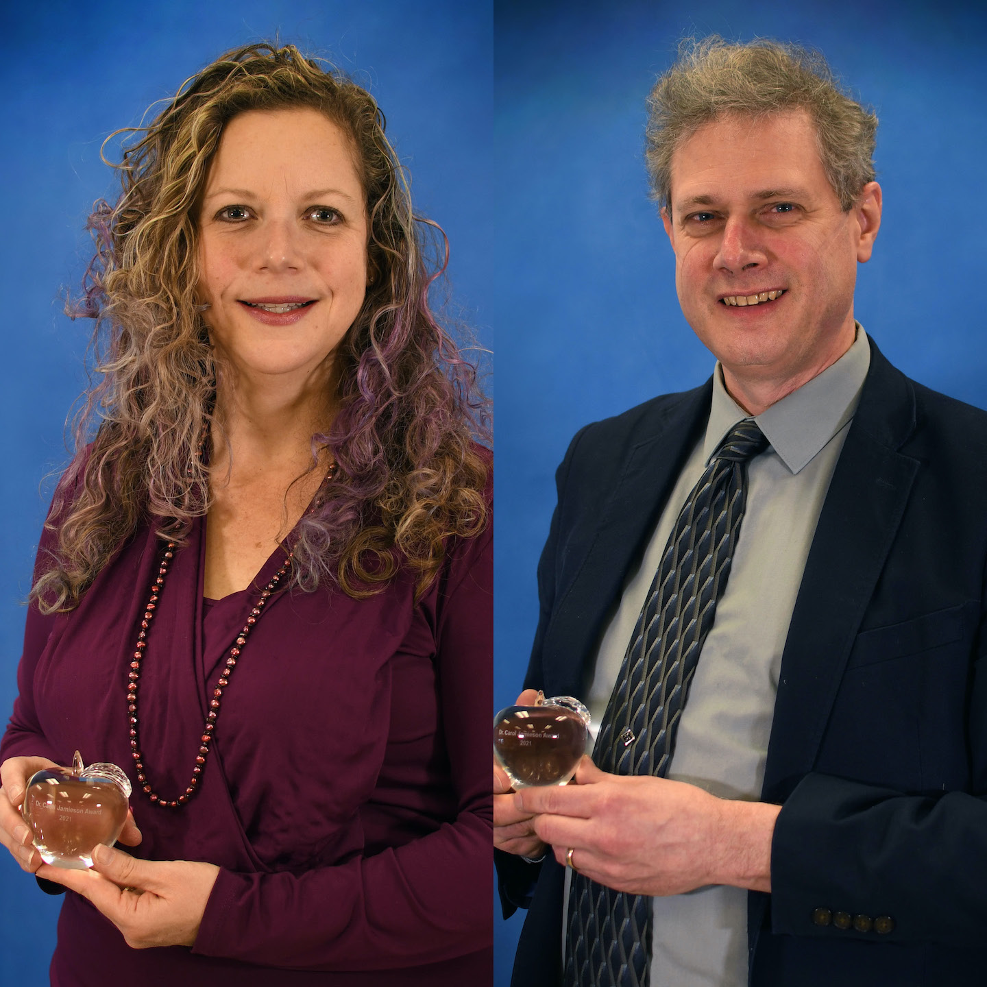 Carolyn Stanko and Dr. Matthew Clarcq are recipients of the Dr. Carol Jamieson Award at Niagara County Community College. (Submitted photos)