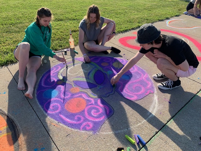 Lewiston-Porter students are working on their own Chalk YOUR Walk entries alongside their Creek Road campus. (Photos courtesy of Cindy Sanchez)