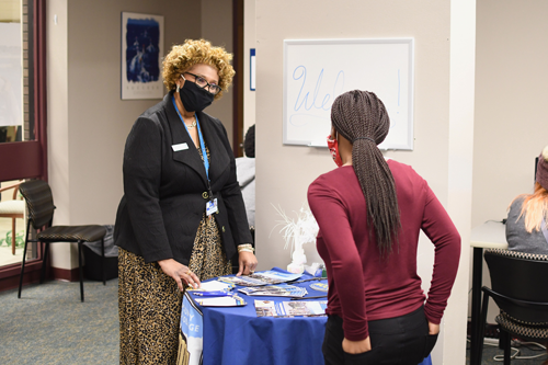 New NCCC EOP Coordinator Angela Jackson is shown with a student.