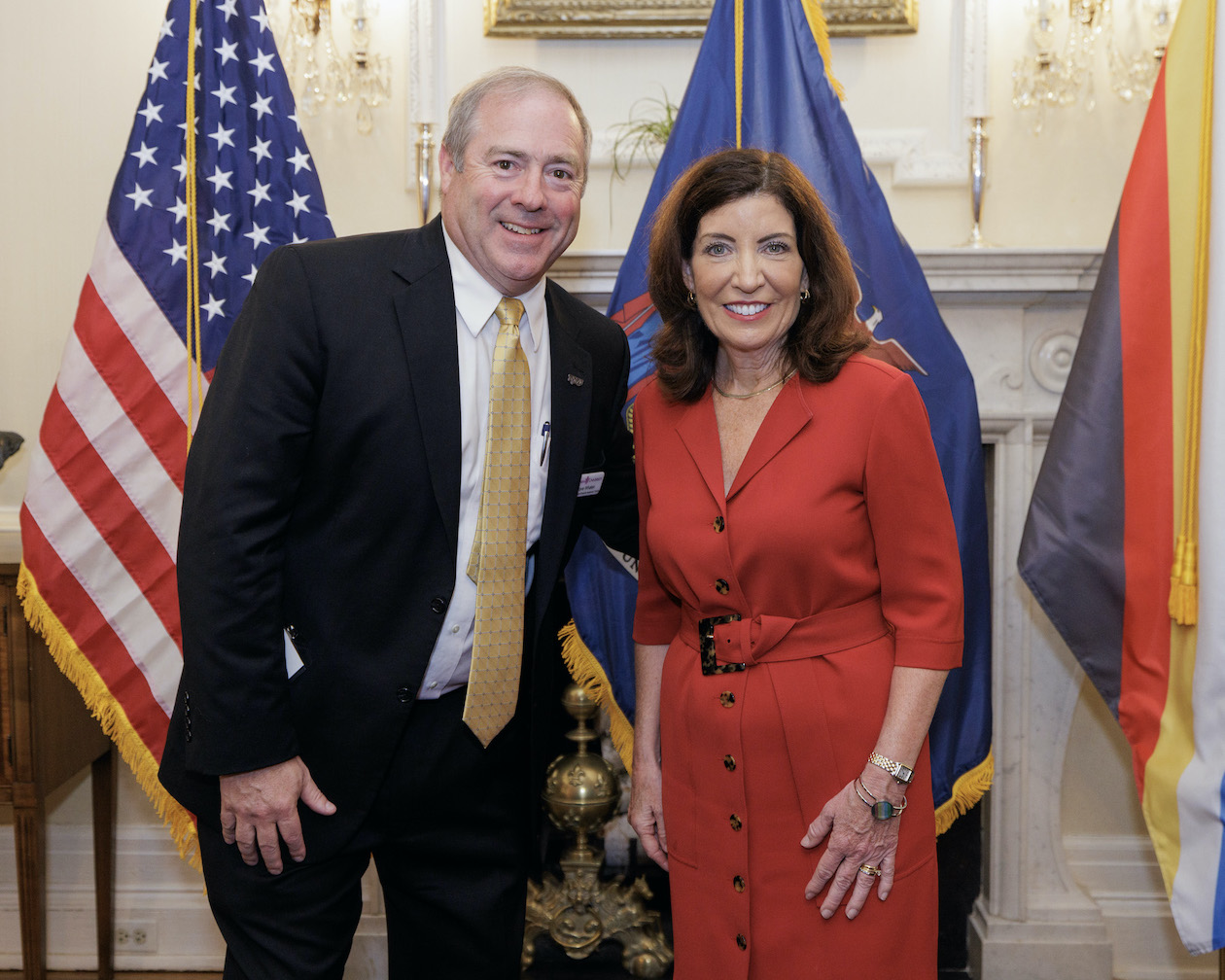 David Whalen, Niagara University's first/emergency responder disability awareness training project director and ADA coordinator, with Gov. Kathy Hochul. (NU photo)