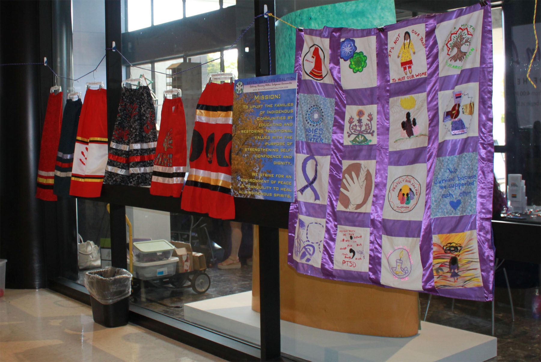 A recent NU event showcased ribbon skirts designed and created by members of the six nations of the Haudenosaunee Confederacy and a 16-square quilt made by women in the Tuscarora community.