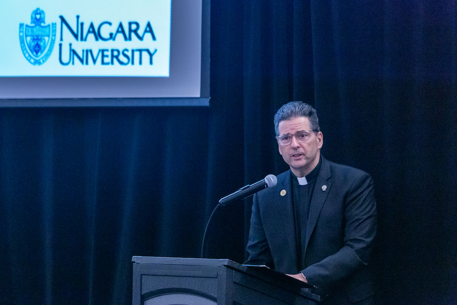 Rev. James J. Maher, C.M., announces `Powering Transformation,` Niagara University's $125 million capital campaign. (Submitted photos)